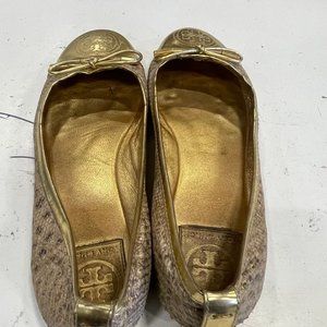 Tory Burch women's gold metallic slip on ballet flats shoes size 6.5